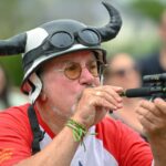 World Pea Shooting Championships. Blowing Peas at Targets in Cambridgeshire, England